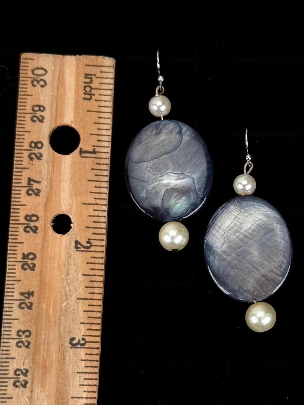 Vintage Custom Silvertone Faux Pearl Stone Pierced Earrings